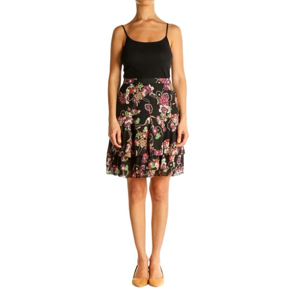 Ann Taylor loft Black Women's Floral Brunch A-Line Flirty Summer Skirt Size 10P